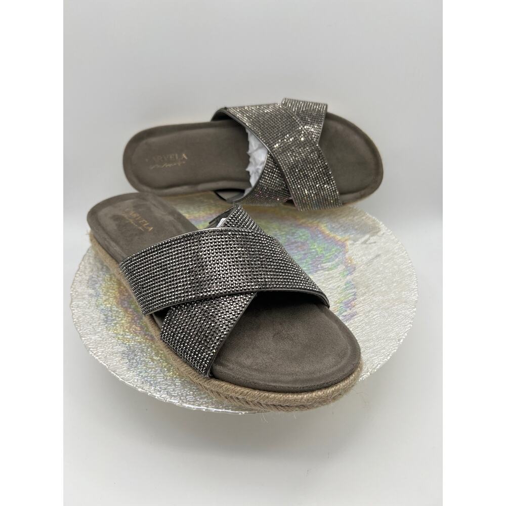 Carvela Comfort Slip on Silver Rhinestone Open Round Toe Sandals Size 7 - Picture 3 of 10